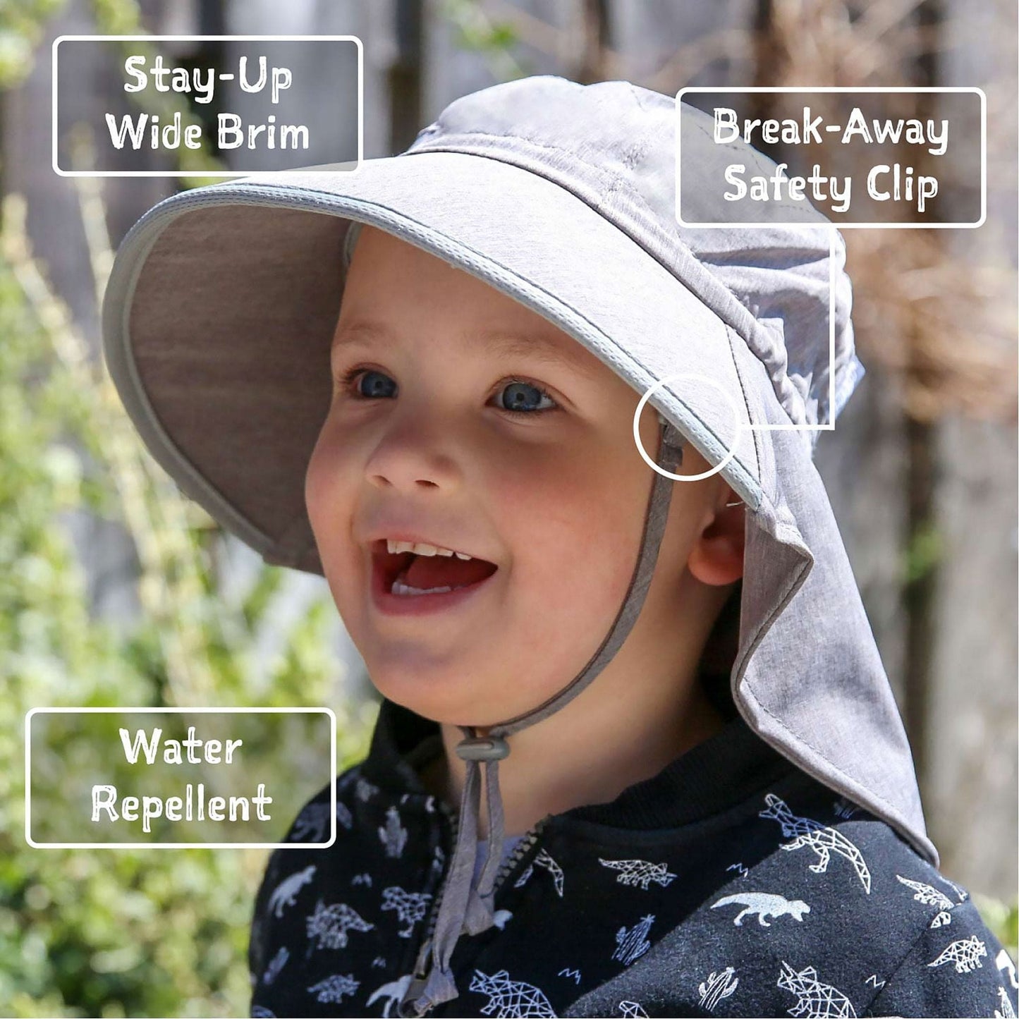 Jan & Jul Kids Aqua-Dry Water Repellent Adventure UPF 50+ Sun Hat - Grey