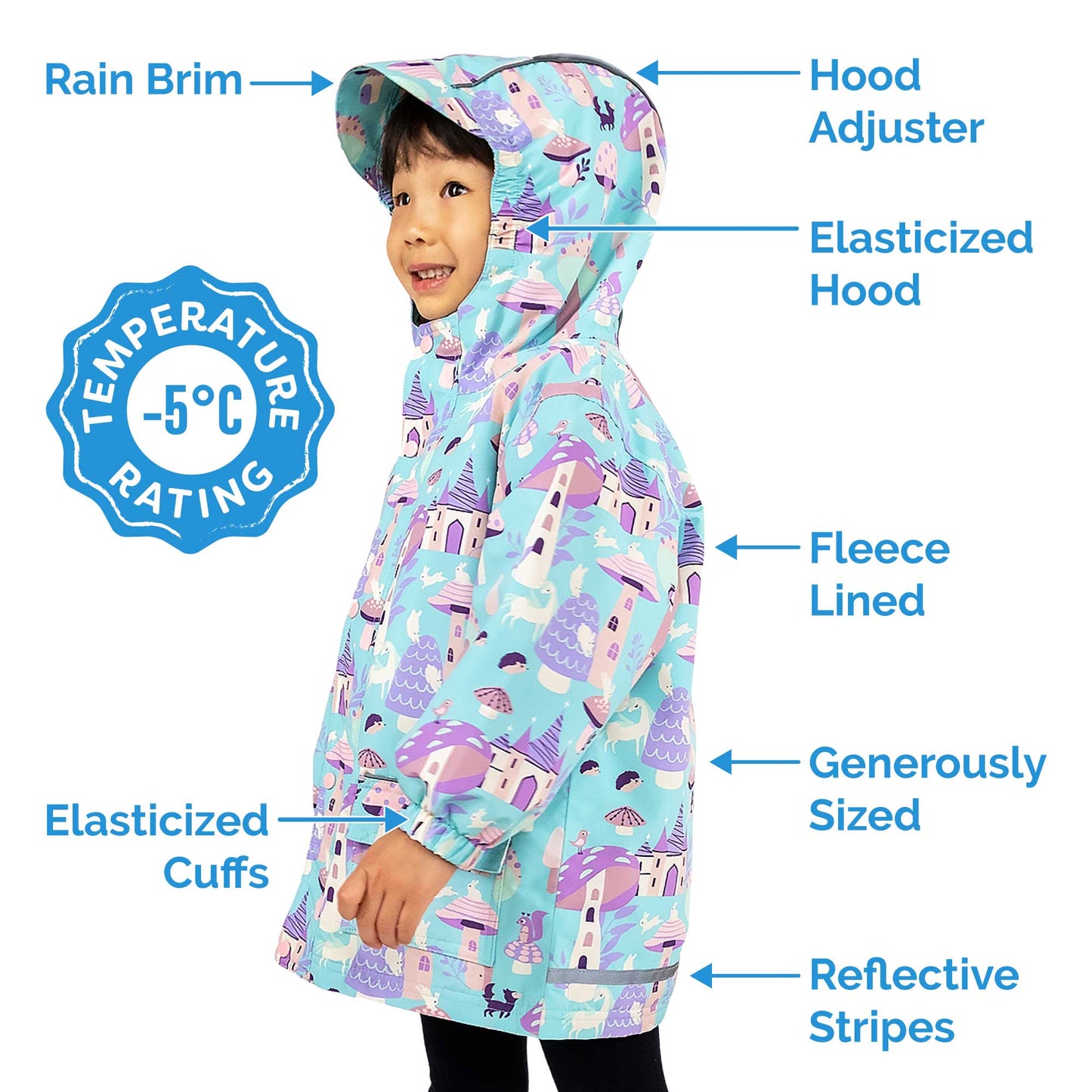 Jan & Jul Kids Cozy-Dry Fleece Lined Rain Jacket