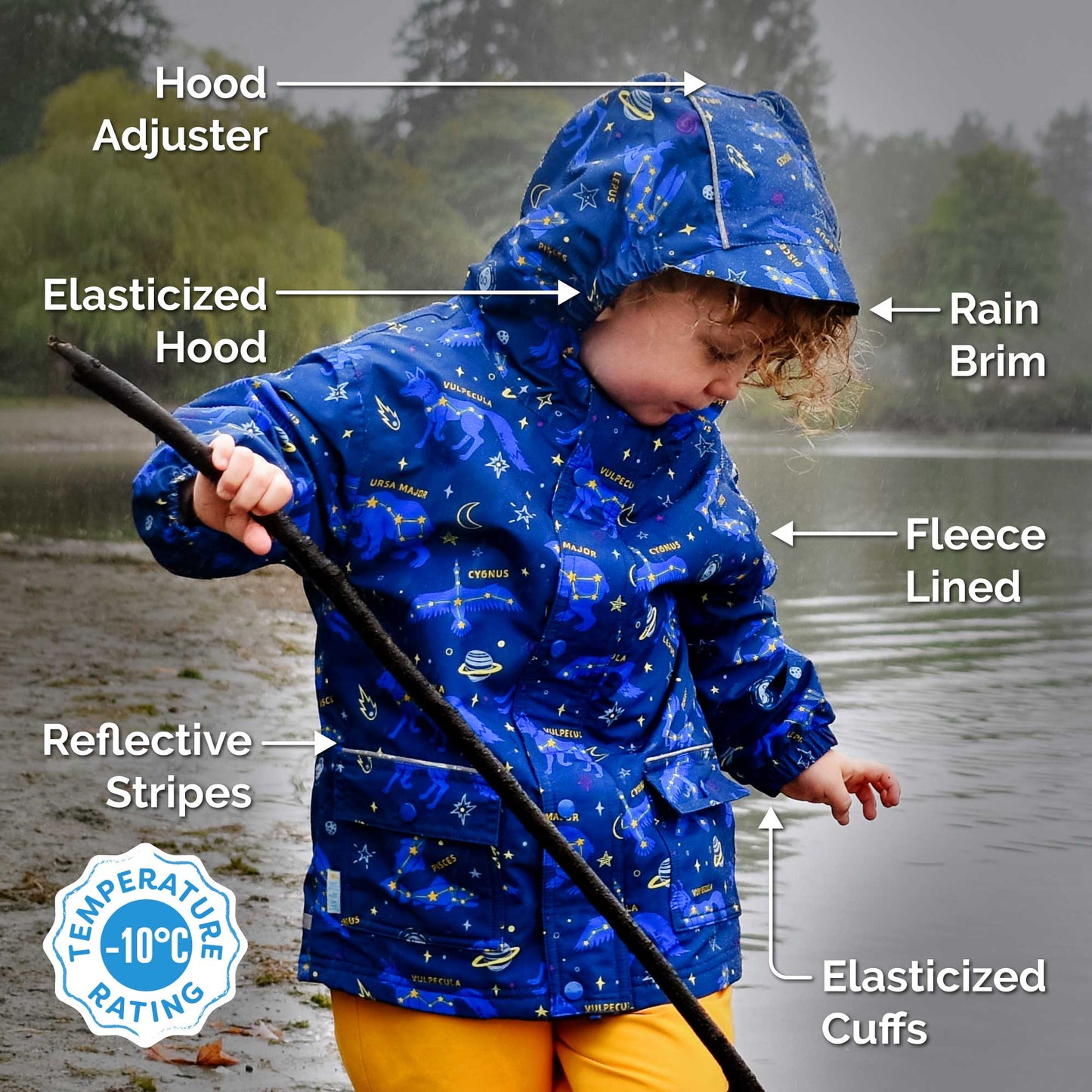 Jan & Jul Kids Cozy-Dry Fleece Lined Rain Jacket