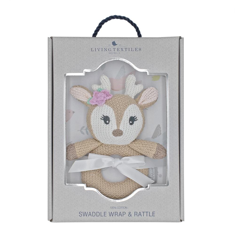 Living Textiles Jersey Swaddle & Rattle Gift Set - Ava/Fawn Living Textiles Jersey Swaddle & Rattle Gift Set - Ava/Fawn 