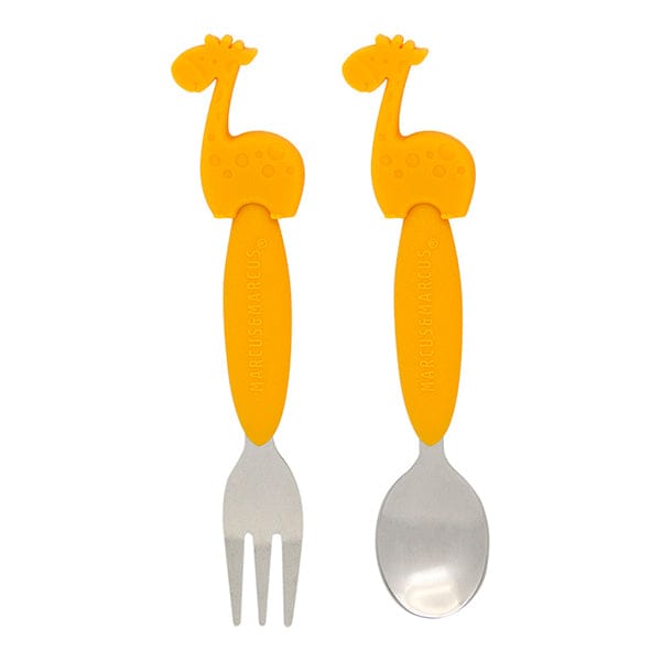 Marcus & Marcus Kids Easy Grip Stainless Steel Spoon & Fork Set Lola Yellow Giraffe MNMKD03-GF