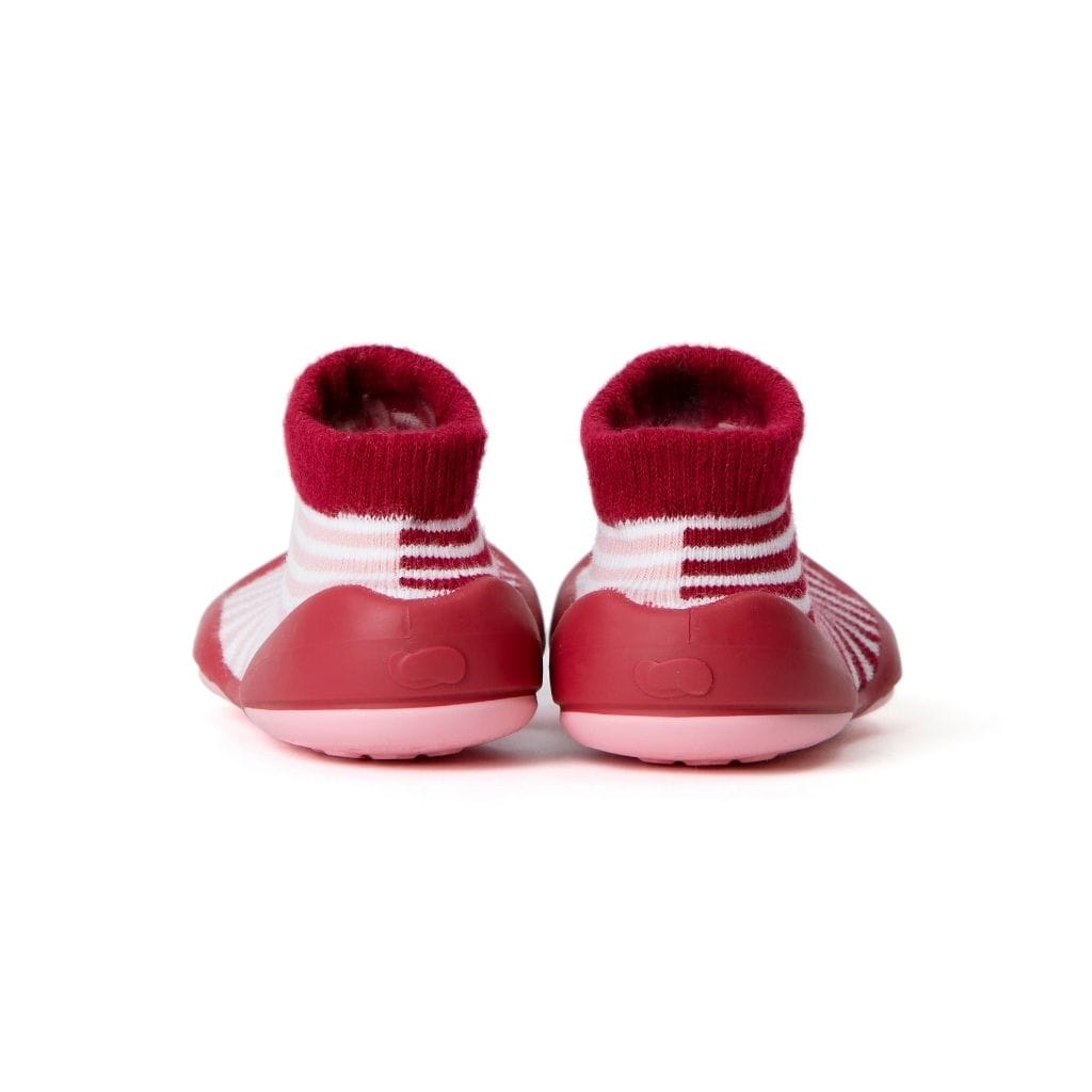 Komuello Half Stripe Burgundy Baby Rubber Sole Sock Shoes Komuello Half Stripe Burgundy Baby Rubber Sole Sock Shoes 