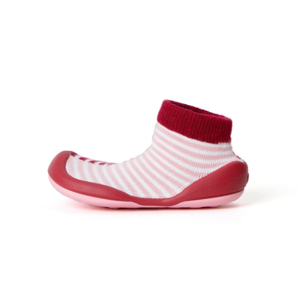 Komuello Half Stripe Burgundy Baby Rubber Sole Sock Shoes Komuello Half Stripe Burgundy Baby Rubber Sole Sock Shoes 